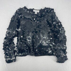 Vintage Studio Michelle Stuart Black Paillette Disc Sequin Knit Top Party Glam M